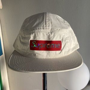 Supreme Holographic Logo Camp Cap Hat White Red Box Logo SS19
